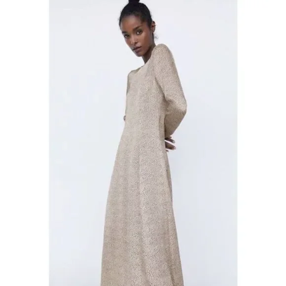 Zara Midi Dress Round Neck Long Sleeve - Picture 7 of 8